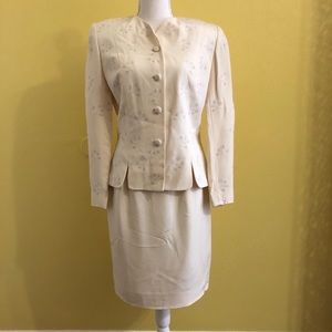 Adrianna Pappell Embroidered Cream Skirt Suit